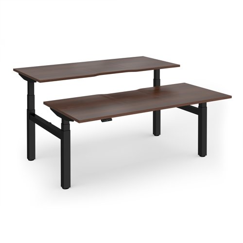 Elev8 Luxe Sit-Stand Back-To-Back Desks 1800mm x 800mm - Black Frame / Walnut Top