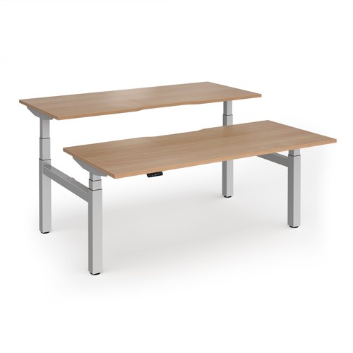 Elev8 Luxe Sit-Stand Back-To-Back Desks 1800mm x 800mm - Silver Frame / Beech Top