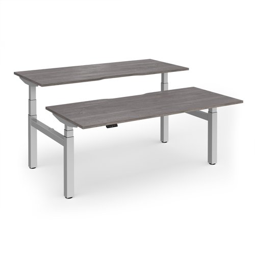 Elev8 Luxe Sit-Stand Back-To-Back Desks 1800mm x 800mm - Silver Frame / Grey Oak Top