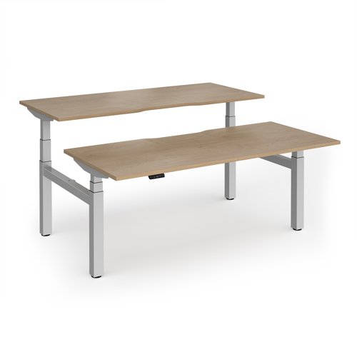 Elev8 Luxe Sit-Stand Back-To-Back Desks 1800mm x 800mm - Silver Frame / Kendal Oak Top