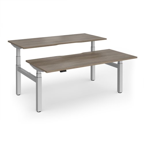 Elev8 Luxe Sit-Stand Back-To-Back Desks 1800mm x 800mm - Silver Frame / Nebraska Oak Top