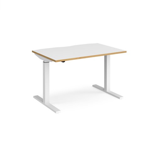 Elev8 Mono straight sit-stand desk 1200mm x 800mm - white frame and white top with oak edge