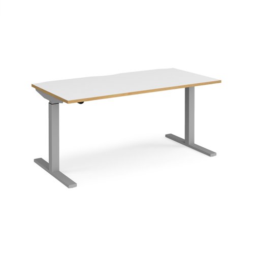 Elev8 Mono straight sit-stand desk 1600mm x 800mm - silver frame, white top with oak edge Office Desks EVM-1600-S-WO