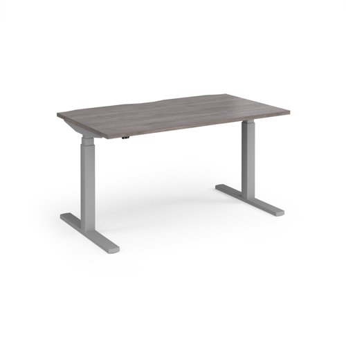 Elev8 Touch straight sit-stand desk 1400mm x 800mm - silver frame, grey oak top