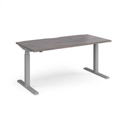 Elev8 Touch straight sit-stand desk 1600mm x 800mm - silver frame, grey oak top