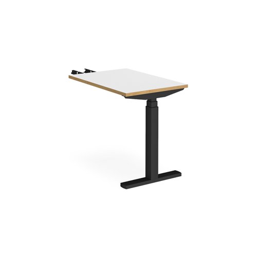 Elev8 Touch sit-stand return desk 600mm x 800mm - black frame and white top with oak edge