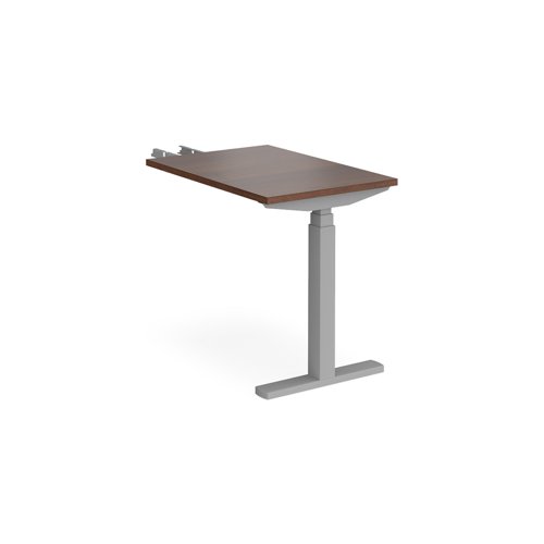 Elev8 Touch sit-stand return desk 600mm x 800mm - silver frame, walnut top