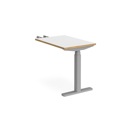 Elev8 Touch sit-stand return desk 600mm x 800mm - silver frame and white top with oak edge