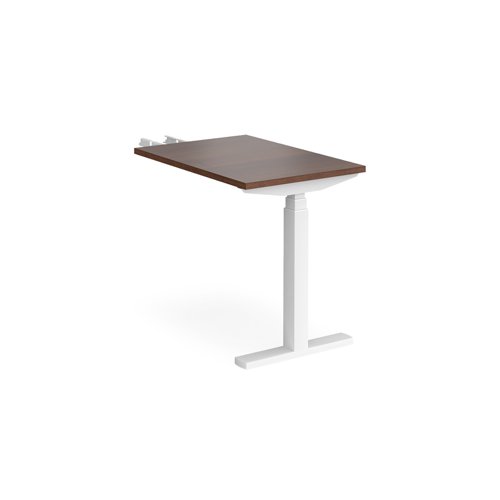 Elev8 Touch sit-stand return desk 600mm x 800mm - white frame and walnut top
