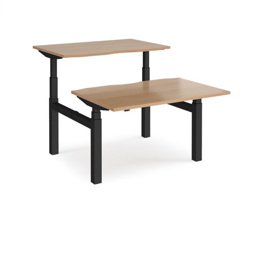Elev8 Touch sit-stand back-to-back desks 1200mm x 1650mm - black frame, beech top Bench Desking EVTB-1200-K-B