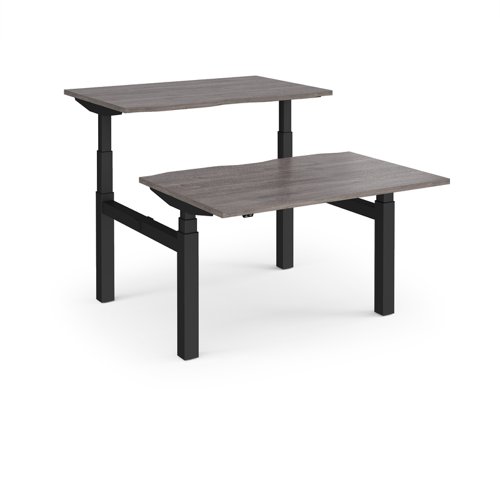 Elev8 Touch sit-stand back-to-back desks 1200mm x 1650mm - black frame, grey oak top