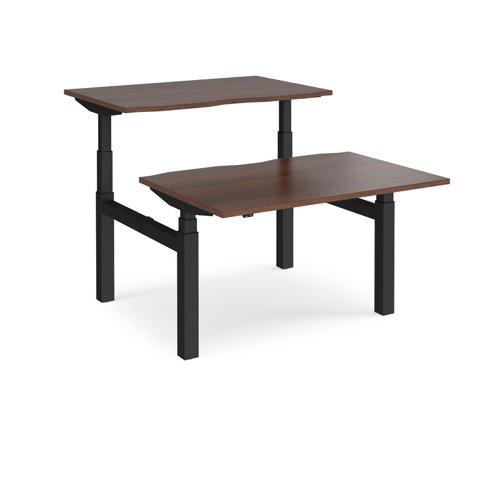 Elev8 Touch sit-stand back-to-back desks 1200mm x 1650mm - black frame, walnut top Bench Desking EVTB-1200-K-W