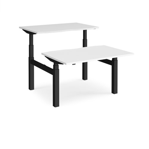 Elev8 Touch sit-stand back-to-back desks 1200mm x 1650mm - black frame, white top Bench Desking EVTB-1200-K-WH