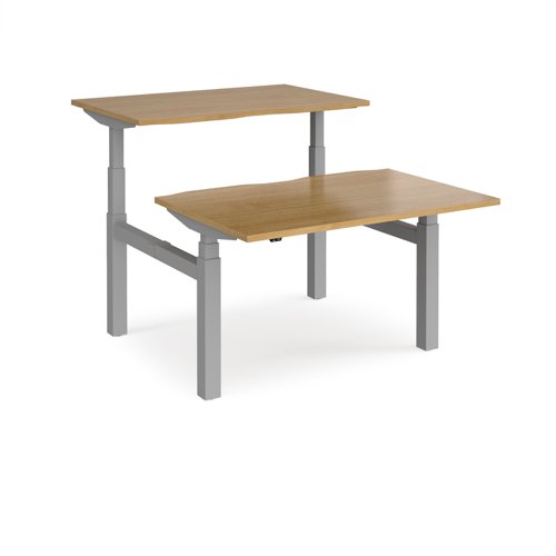 Elev8 Touch sit-stand back-to-back desks 1200mm x 1650mm - silver frame, oak top