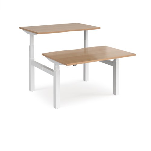 EVTB-1200-WH-B Elev8 Touch sit-stand back-to-back desks 1200mm x 1650mm - white frame, beech top