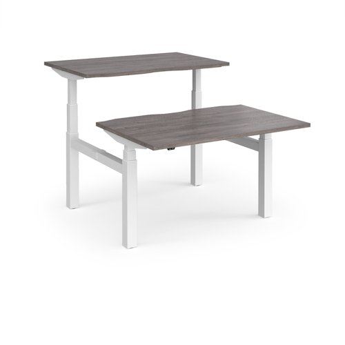 Elev8 Touch sit-stand back-to-back desks 1200mm x 1650mm - white frame, grey oak top