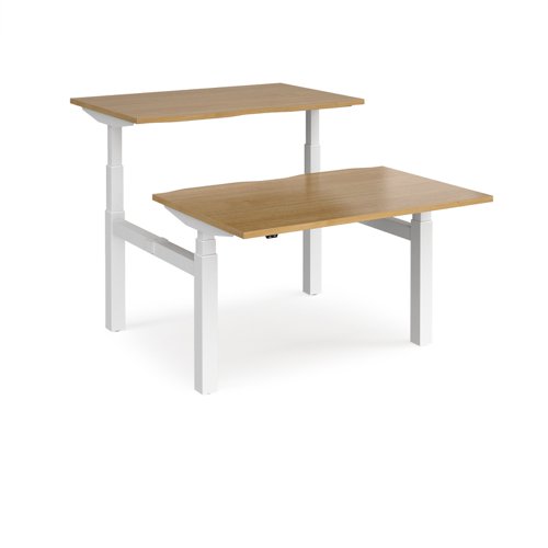 Elev8 Touch sit-stand back-to-back desks 1200mm x 1650mm - white frame, oak top