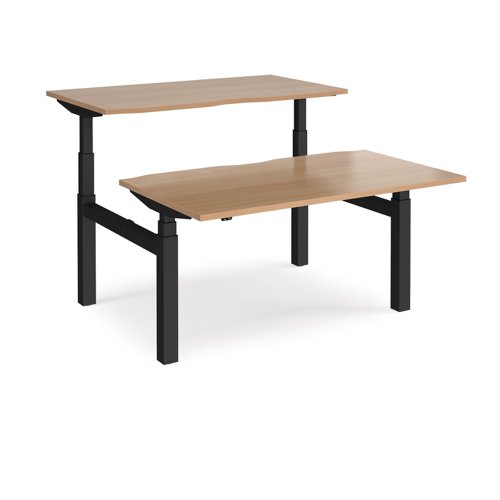 Elev8 Touch sit-stand back-to-back desks 1400mm x 1650mm - black frame, beech top