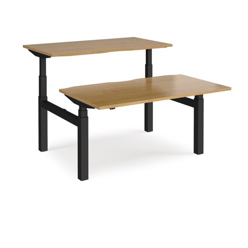 Elev8 Touch sit-stand back-to-back desks 1400mm x 1650mm - black frame, oak top