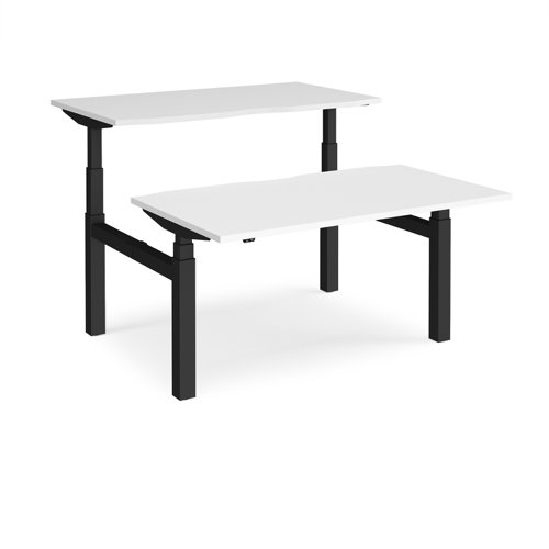 Elev8 Touch sit-stand back-to-back desks 1400mm x 1650mm - black frame, white top Bench Desking EVTB-1400-K-WH