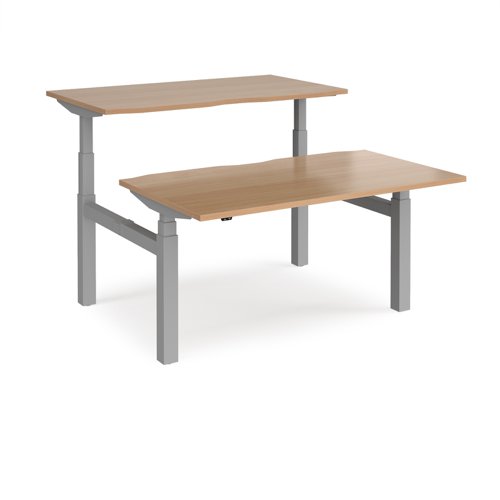 Elev8 Touch sit-stand back-to-back desks 1400mm x 1650mm - silver frame, beech top