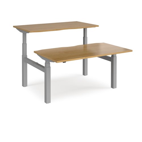Elev8 Touch sit-stand back-to-back desks 1400mm x 1650mm - silver frame, oak top