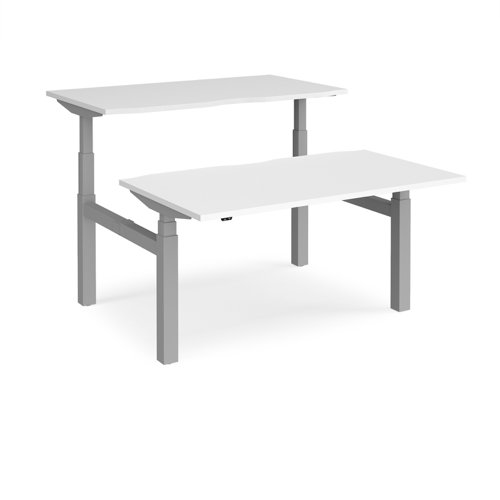 Elev8 Touch sit-stand back-to-back desks 1400mm x 1650mm - silver frame, white top Bench Desking EVTB-1400-S-WH