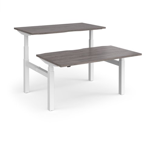 Elev8 Touch sit-stand back-to-back desks 1400mm x 1650mm - white frame, grey oak top
