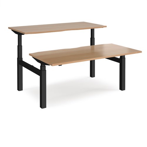 Elev8 Touch sit-stand back-to-back desks 1600mm x 1650mm - black frame, beech top Bench Desking EVTB-1600-K-B