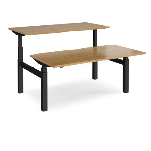 Elev8 Touch sit-stand back-to-back desks 1600mm x 1650mm - black frame, oak top