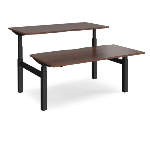Elev8 Touch sit-stand back-to-back desks 1600mm x 1650mm - black frame, walnut top Bench Desking EVTB-1600-K-W