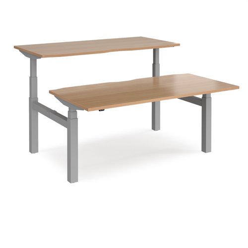Elev8 Touch sit-stand back-to-back desks 1600mm x 1650mm - silver frame, beech top Bench Desking EVTB-1600-S-B