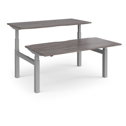 Elev8 Touch sit-stand back-to-back desks 1600mm x 1650mm - silver frame, grey oak top