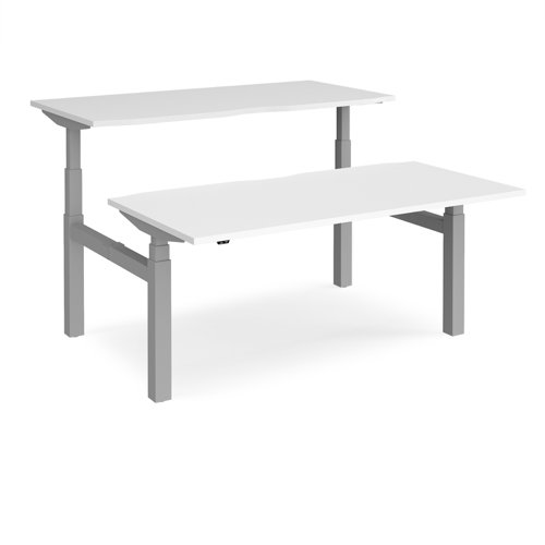Elev8 Touch sit-stand back-to-back desks 1600mm x 1650mm - silver frame, white top