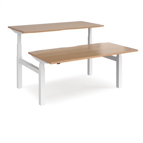 Elev8 Touch sit-stand back-to-back desks 1600mm x 1650mm - white frame, beech top