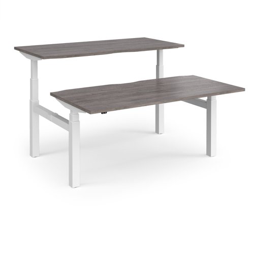 Elev8 Touch sit-stand back-to-back desks 1600mm x 1650mm - white frame, grey oak top