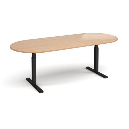 Elev8 Touch radial end boardroom table 2400mm x 1000mm - black frame, beech top Boardroom Tables EVTBT24-K-B