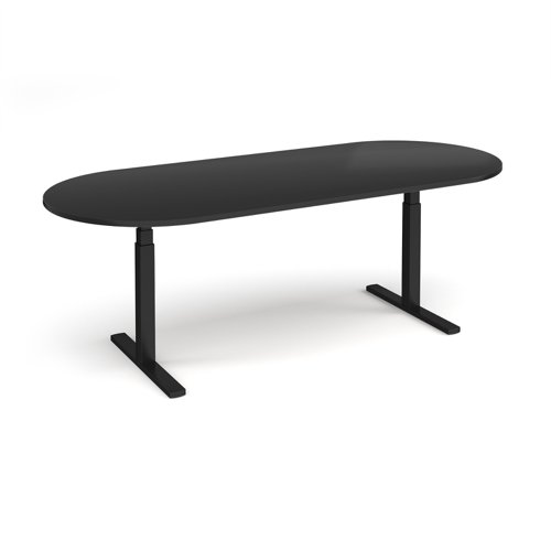 Elev8 Touch radial end boardroom table 2400mm x 1000mm - black frame, black top