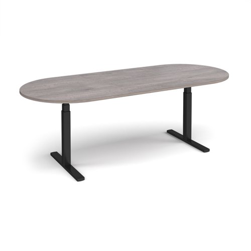 Elev8 Touch radial end boardroom table 2400mm x 1000mm - black frame, grey oak top | EVTBT24-K-GO | Dams International