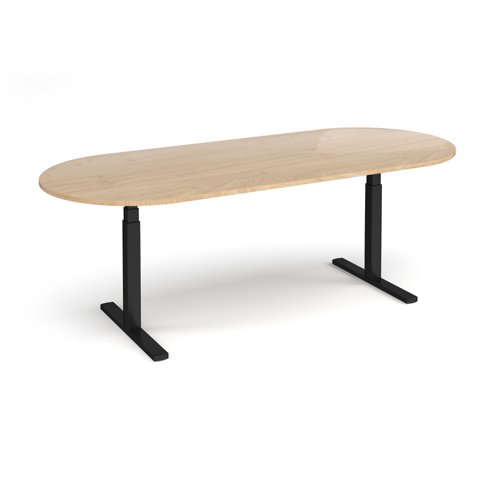 Elev8 Touch radial end boardroom table 2400mm x 1000mm - black frame, kendal oak top