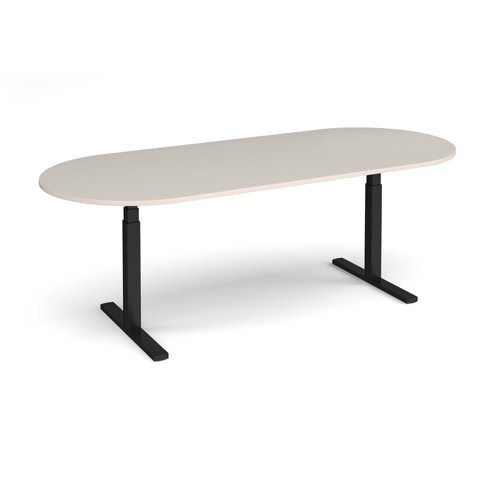 Elev8 Touch radial end boardroom table 2400mm x 1000mm - black frame, light grey top