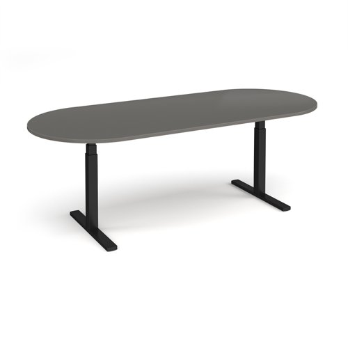 Elev8 Touch radial end boardroom table 2400mm x 1000mm - black frame, onyx grey top