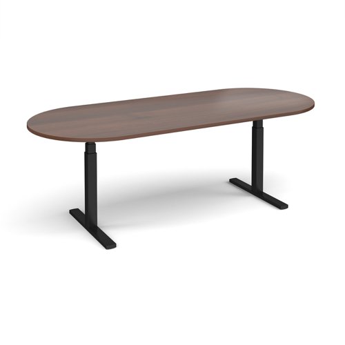 Elev8 Touch radial end boardroom table 2400mm x 1000mm - black frame, walnut top (Made-to-order 4 - 6 week lead time)