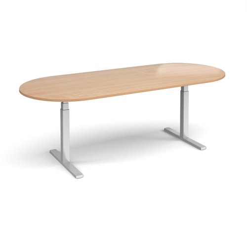 Elev8 Touch radial end boardroom table 2400mm x 1000mm - silver frame, beech top