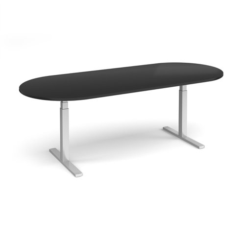 Elev8 Touch radial end boardroom table 2400mm x 1000mm - silver frame, black top