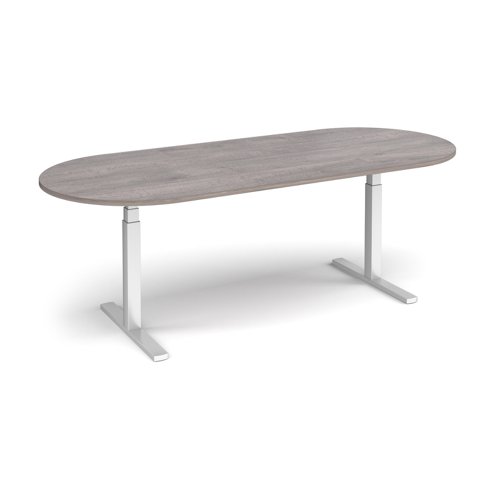 Elev8 Touch radial end boardroom table 2400mm x 1000mm - silver frame, grey oak top