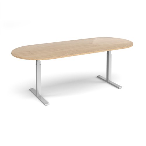 Elev8 Touch radial end boardroom table 2400mm x 1000mm - silver frame, kendal oak top