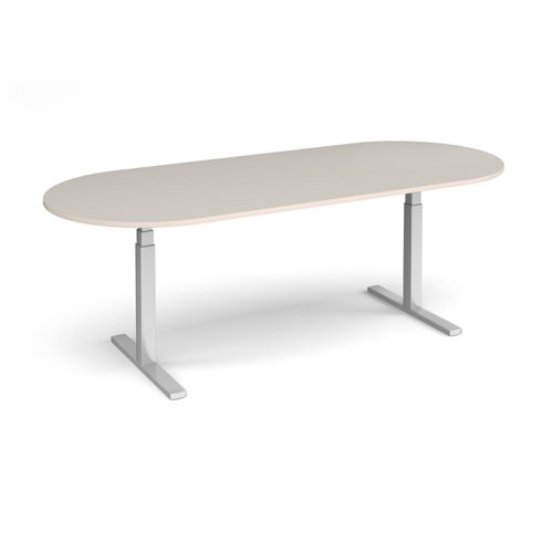 Elev8 Touch radial end boardroom table 2400mm x 1000mm - silver frame, light grey top