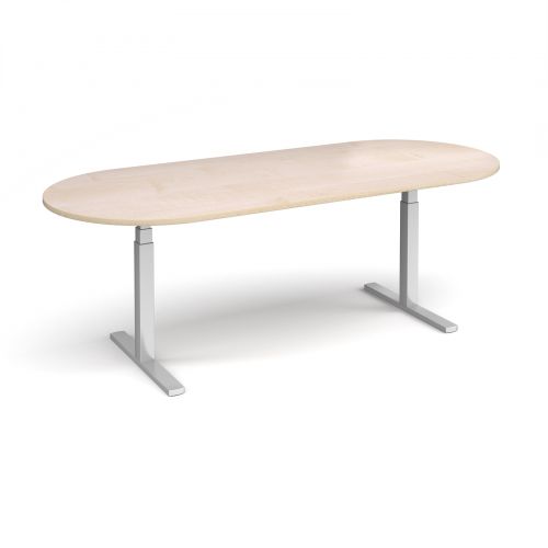 Elev8 Touch radial end boardroom table 2400mm x 1000mm - silver frame and maple top