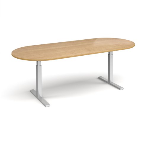 Elev8 Touch radial end boardroom table 2400mm x 1000mm - silver frame, oak top Boardroom Tables EVTBT24-S-O